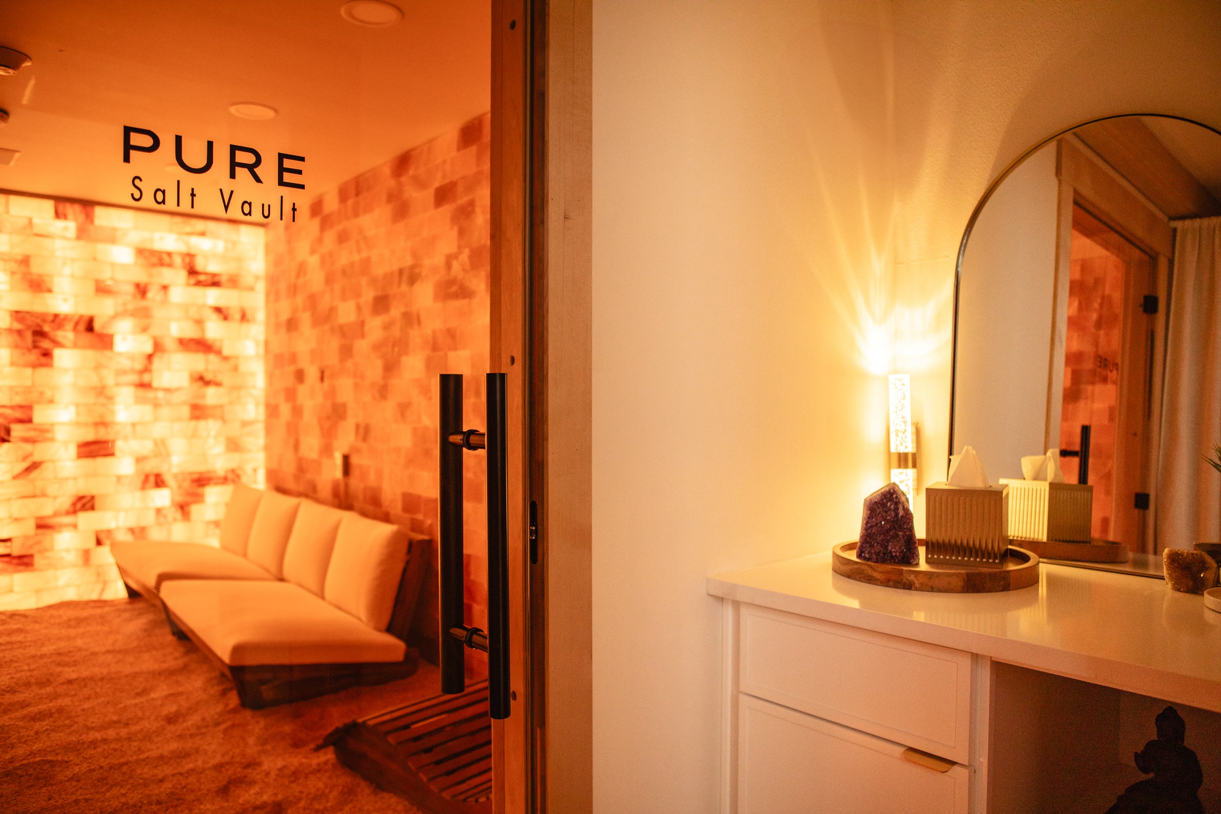 Pure Skin Wellness Spa features a luxurious Himalayan Salt Vault for respiratory ailments and nervous system support.